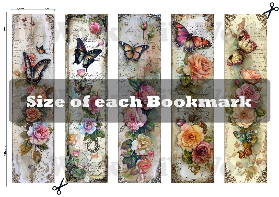 Junk Journal Page Bookmarks Set of 10 Printable Vintage Butterfly and ...