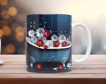 Bathtub Mug Wrap 11oz 15oz Mug Template Sublimation Design Instant Digital Download Fashion Bathtub with Flower Coffee Mug Wrap + Free gift