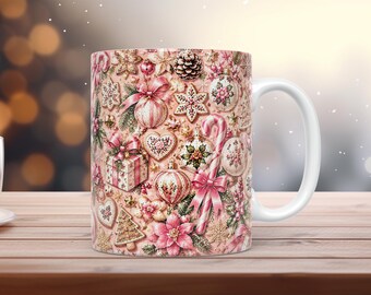 Rosa, mädchenhafte Weihnachtstassen-Verpackung (PNG, 11 oz/15 oz), Aquarell-Weihnachts-Sublimation