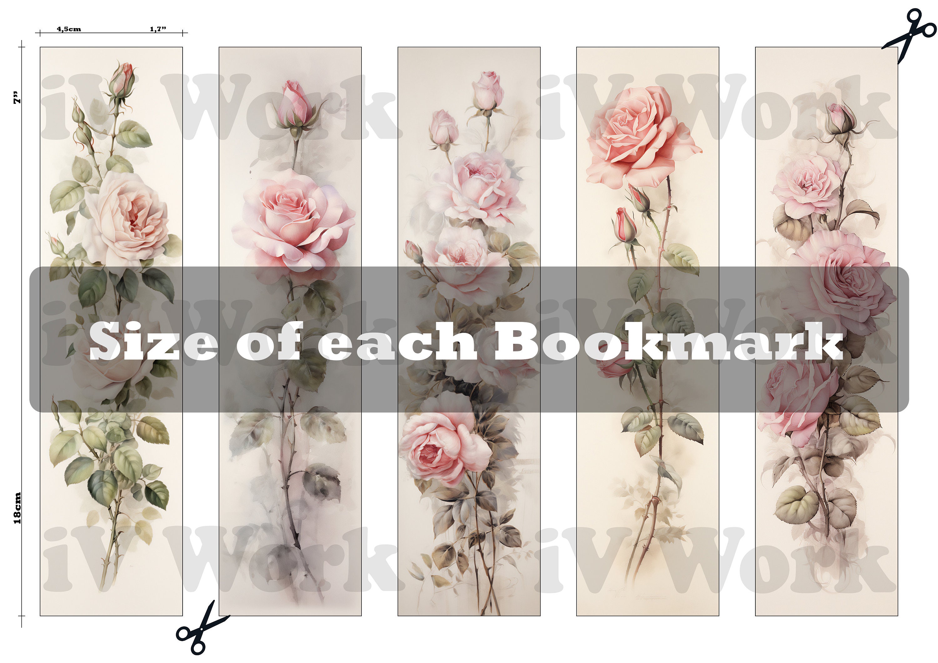Vintage Rose Bookmark Printable for Book Lover Bookmark Set of 10 ...