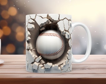 3D Baseball Becher Wrap 11 Unzen 15 Unzen Becher Wrap Sublimation, 3D Baseball Riss Loch Becher Sofortiger digitaler Download PNG Becher 3D Baseball + Gratis Geschenk