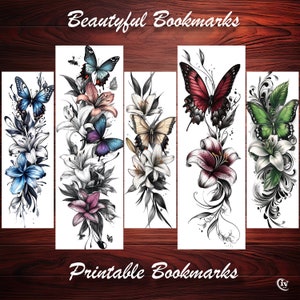 Butterfly & Lily Flower Tattoo Printable Bookmark Set of 10 DIY ...