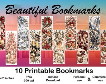 Elegant Christmas Bookmarks Printable Set of 10 Watercolor Holiday Designs for Book Lovers & Readers