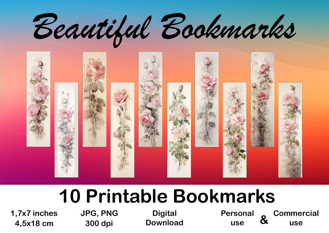 Vintage Rose Bookmark Printable for Book Lover Bookmark Set of 10 ...