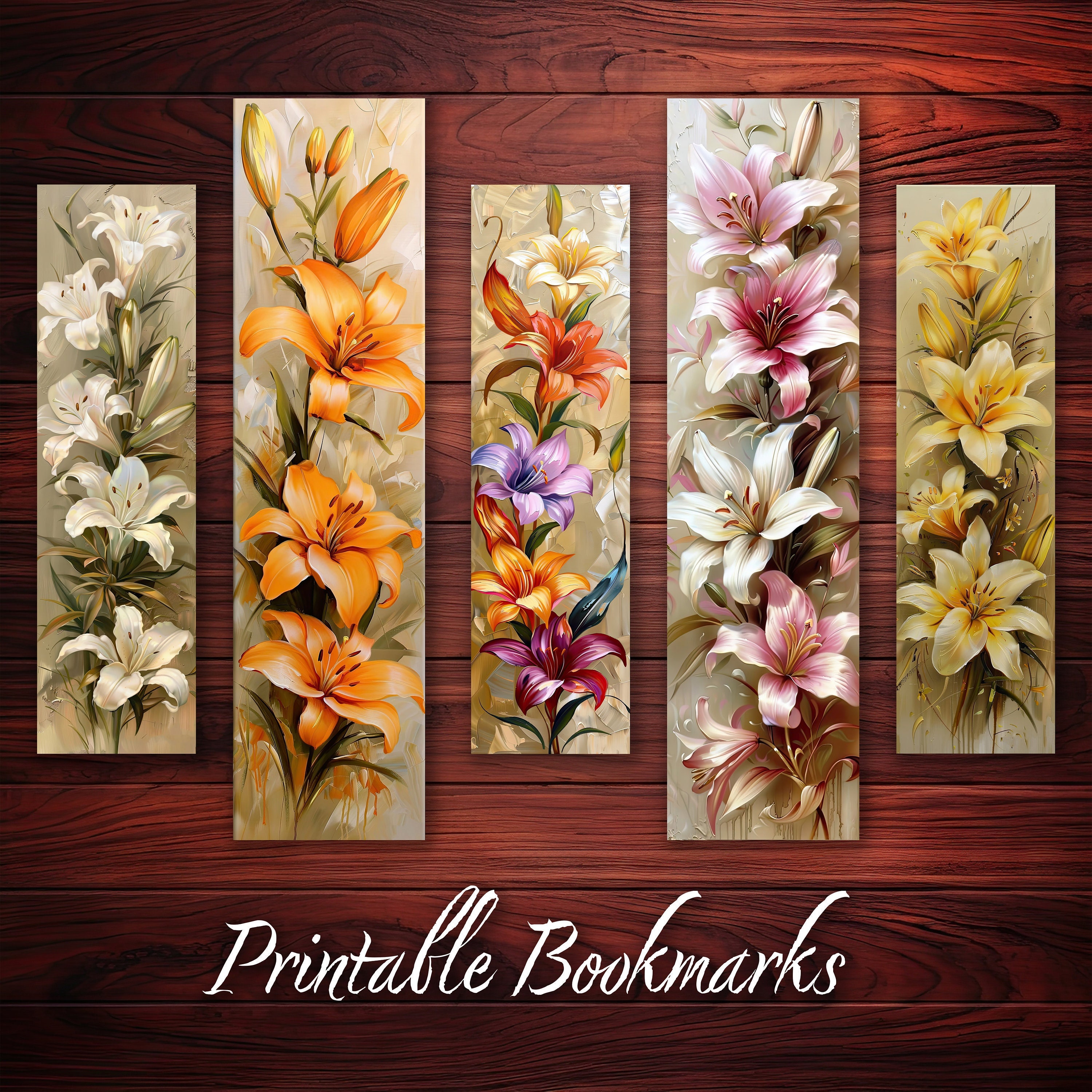 Beautiful Lilies Printable Bookmarks Set of 10 Book Lover Gift DIY Book ...