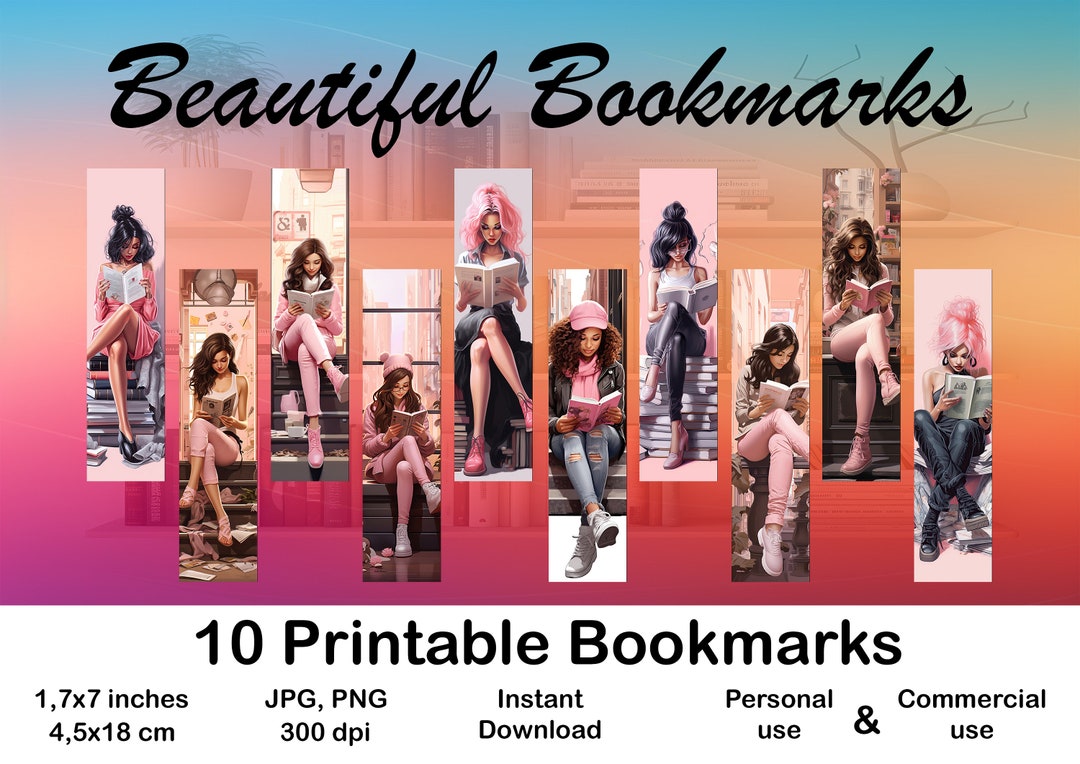 Bookmark Printable Woman Bookmark for Book Lover Printable Bookmark Set ...