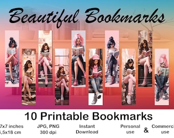 Bookmark Printable Woman Bookmark for Book Lover Printable Bookmark set digital Bookmark gift for her Bookmark with Woman Beautiful Bookmark