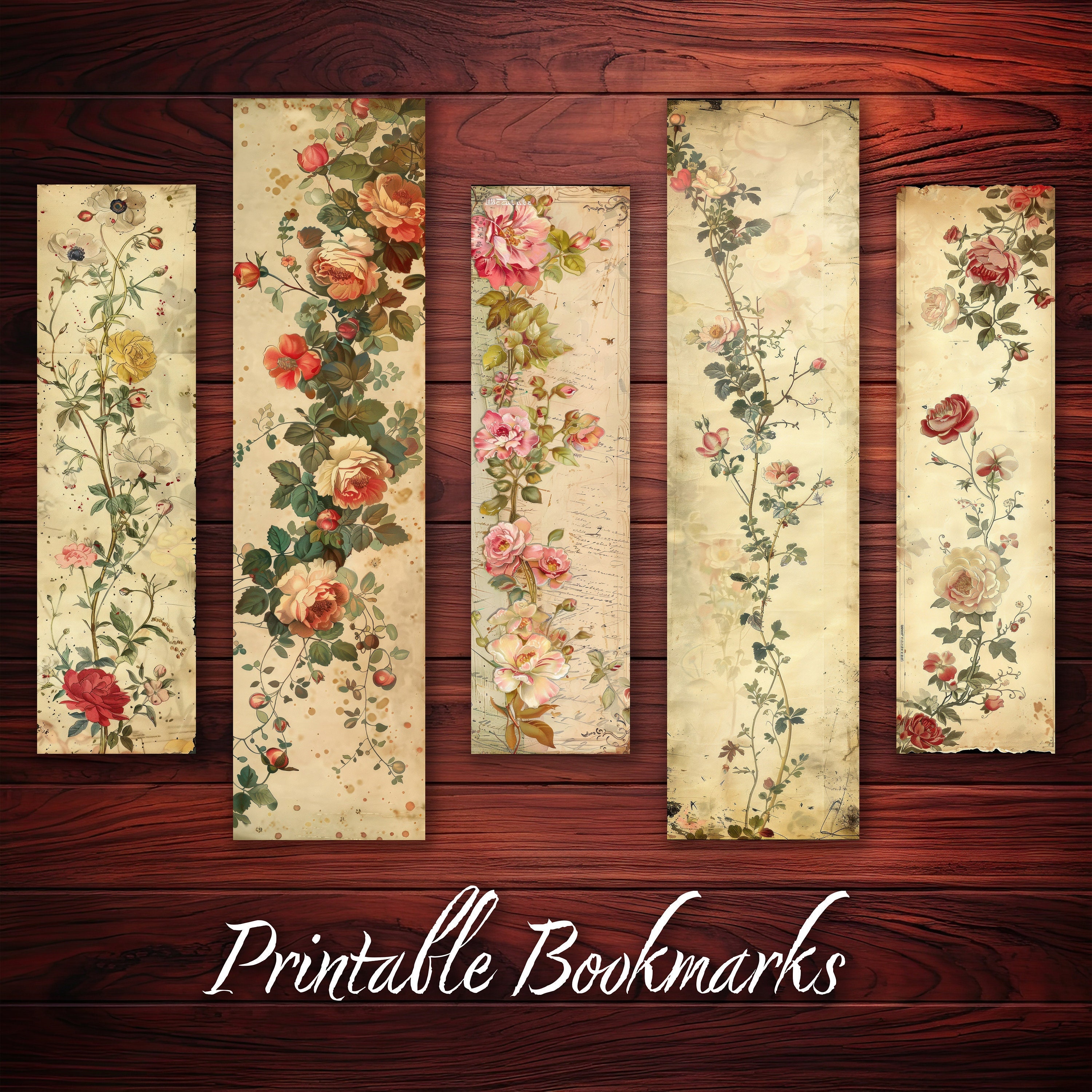 Vintage Bookmark Printable Floral Design Set of 10 Bookmark in Shabby ...