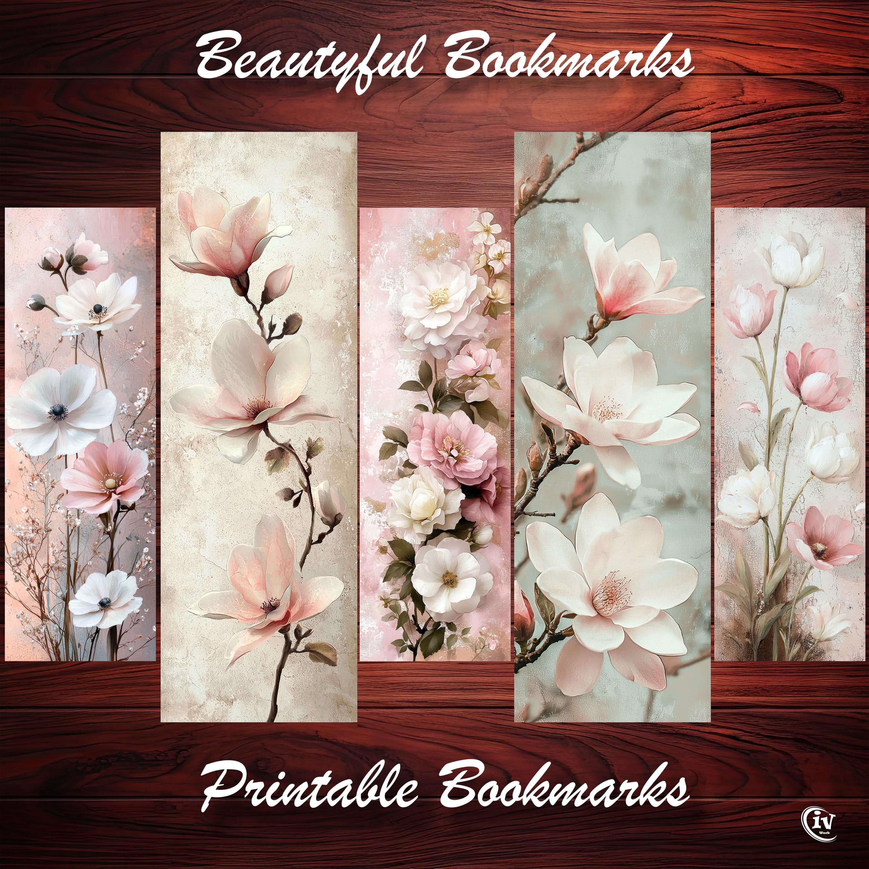 Printable Vintage Floral Bookmark Set With Pink and White Flowers for ...