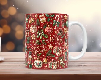 Nostalgisches Weihnachtsmotiv mit Nussknacker-Motiv (PNG, 11 oz/15 oz) – Aquarell-Weihnachtsdesign
