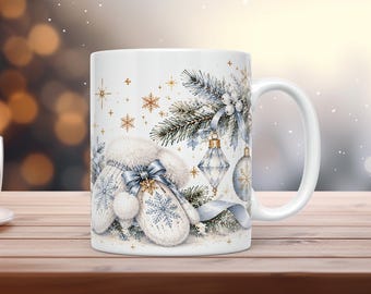Christmas Mug Wrap PNG 11oz 15oz Winter Wonderland Watercolor Sublimation Design | Free Bookmark
