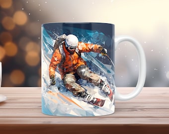Winter Mug wrap 11oz & 15oz Mug Template Skier Mug Sublimation Design Instant Digital Download Coffee Mug Wrap Winter PNG Design + Free gift