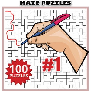 100 Maze Puzzle Book for Adults Teens and Seniors 5 Unique Maze Types with Solutions Digital Download PDF Printable Brain Games Activity