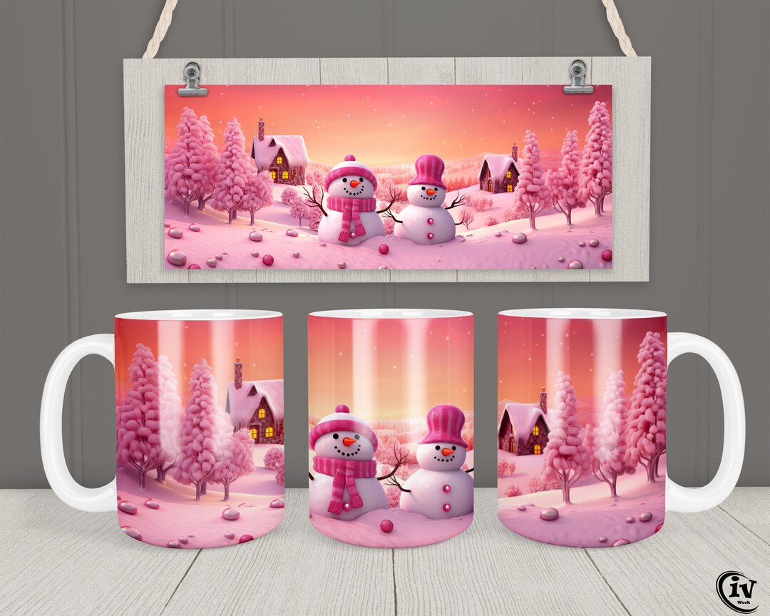 Winter Mug Wrap 11oz & 15oz Mug Template Pink Snowman Mug Etsy