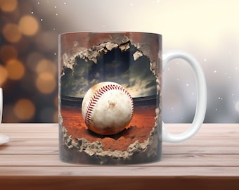 3D-Baseball Becher wickeln 11 Unze 15 Unze Becher Wrap Sublimation, 3D-Baseball Crack Loch Becher Sofortiger digitaler Download PNG Becher 3D Baseball + gratis Geschenk