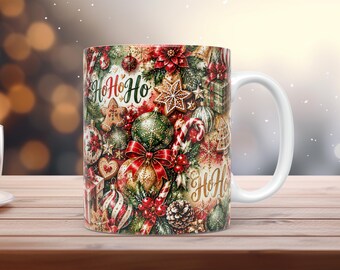 Magische Weihnachtstassen-Folie (PNG, 11 oz, 15 oz), farbenfrohe Aquarell-Weihnachts-Sublimation