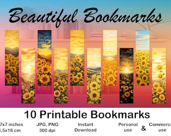 Bladwijzer Digitale Zonnebloem Bladwijzer voor Boekenliefhebber Afdrukbare Bladwijzer Set Digitale Bladwijzer Zonnebloem Cadeau voor Print Bladwijzer voor Boeklezer