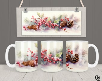 Vintermuggspapper 11oz och 15oz muggmall Julmugg Sublimeringsdesign Direkt digital nedladdning Kaffemuggdesign Gratis gåva