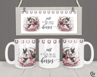 Plantilla de taza de sublimación con diseño de caballo de acuarela PNG de 11 oz y 15 oz, descarga instantánea, regalo de bricolaje para amantes de los caballos, envoltura decorativa para taza + regalo gratis