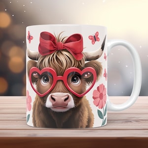 Cute Highland Cow Mug Wrap PNG 11oz 15oz Template Fun DIY Gift Idea Instant Download Deco Mug Sublimation Design Farmhouse Mug + Free Gift