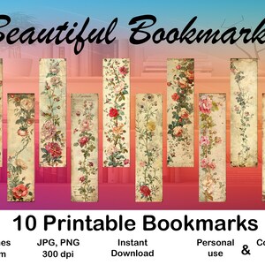 Vintage Bookmark Printable Floral Design Set of 10 Bookmark in Shabby ...