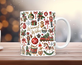 Vintage-Weihnachtsbecher-Design (PNG, 11 oz/15 oz) mit Aquarell-Akzenten