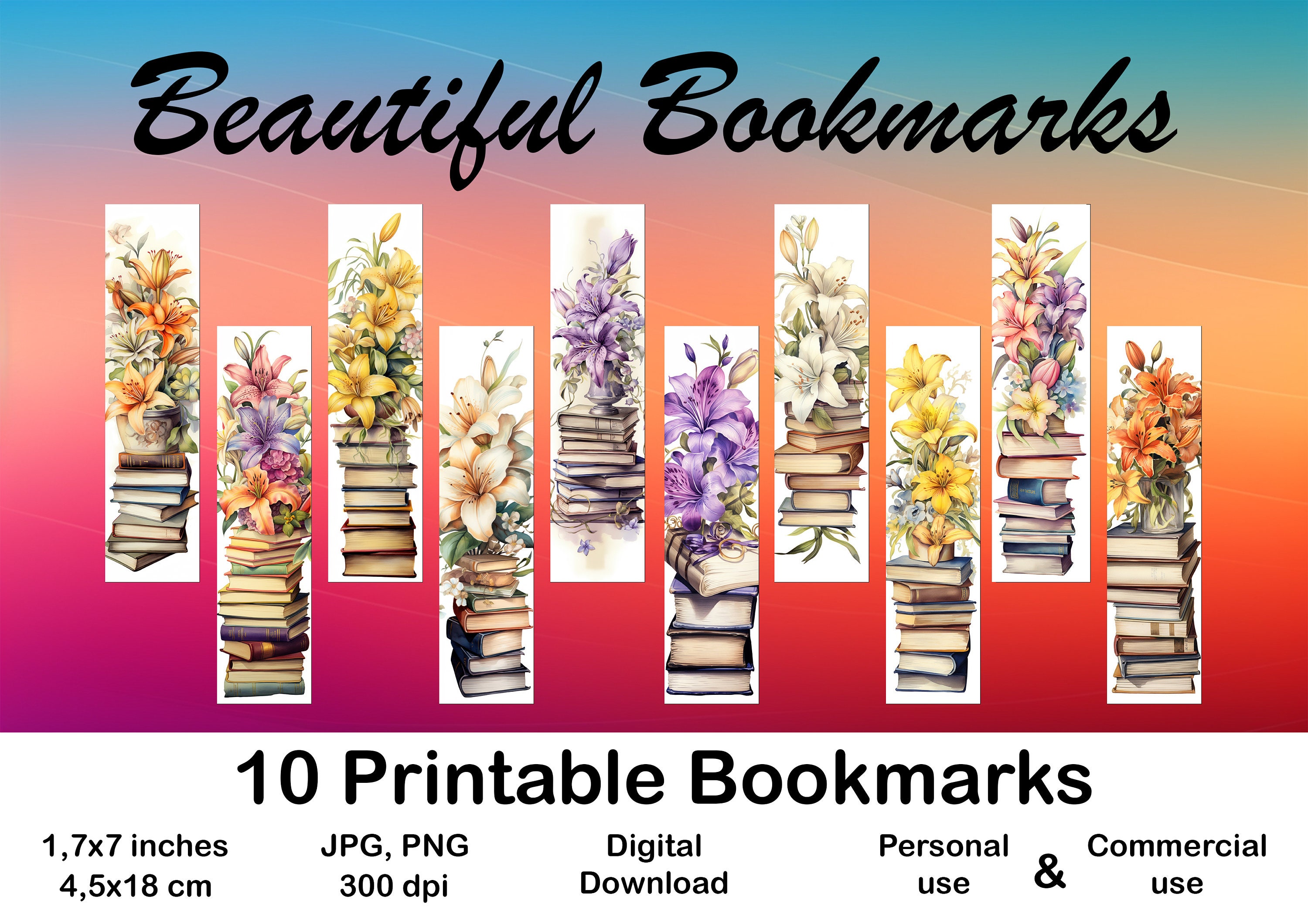 10 X Bookmark Printable for Book Lovers or Raeder Lily Flower Bookmark ...