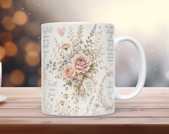 Christian Floral Mug Wrap PNG Bible Verse Sublimation Template 11oz 15oz Coffee Mug Design Digital Download