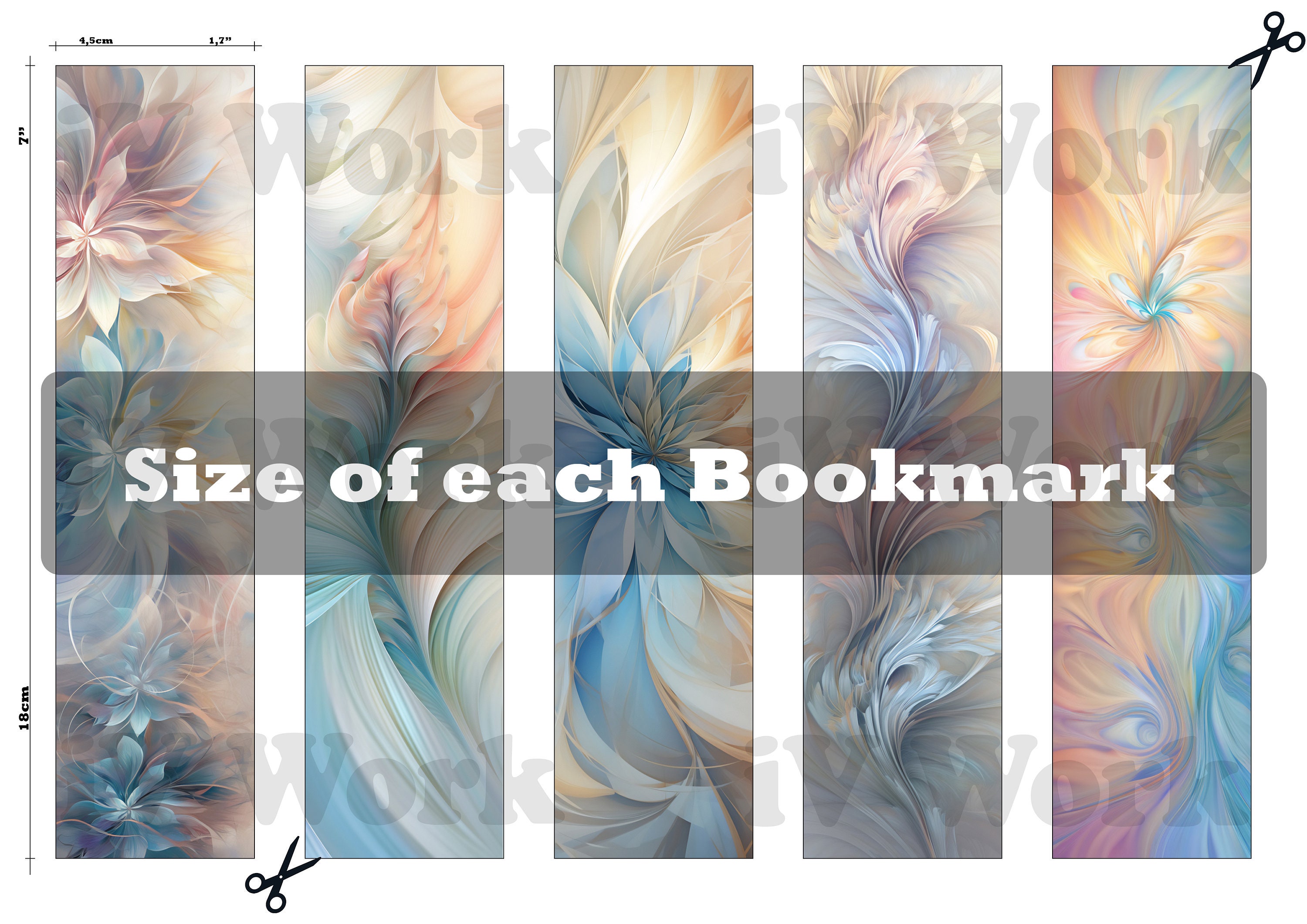 Bookmarks Printable Set of 10 for Booklovers or Readers Abstract Flower ...