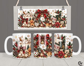 Christmas Mug Wrap PNG 11oz 15oz Cozy Watercolor Christmas Sublimation Design | Free Bookmark