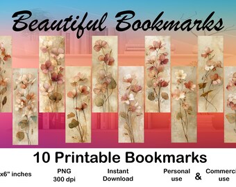 Botanical bookmark printable set in antique watercolor style for book lovers vintage floral journaling tags digital download