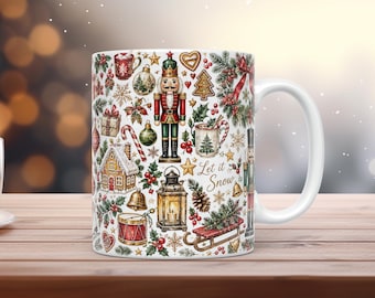 Traditionelle Weihnachtstassenverpackung (PNG, 11 oz / 15 oz), Nussknacker-Aquarell, Sublimationsdruck
