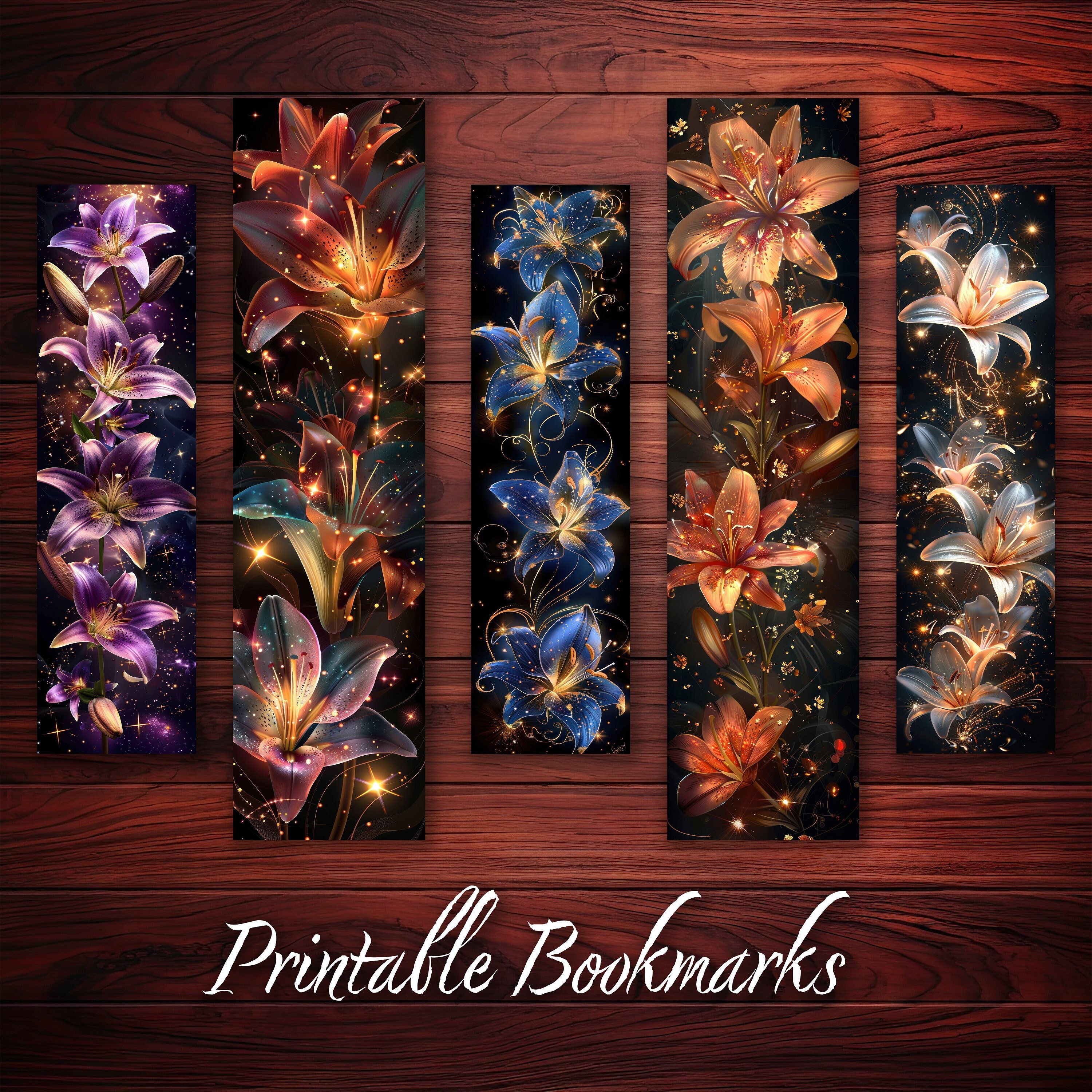 Lily Flower Bookmarks Set of 10 Printable Fantasy Colorful Design for ...