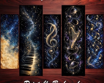 Bookmarks Printable Set of 10 Celestial Music Bookmark for Book Lovers Musician Gift Fantasy Reading Decor Digital Download