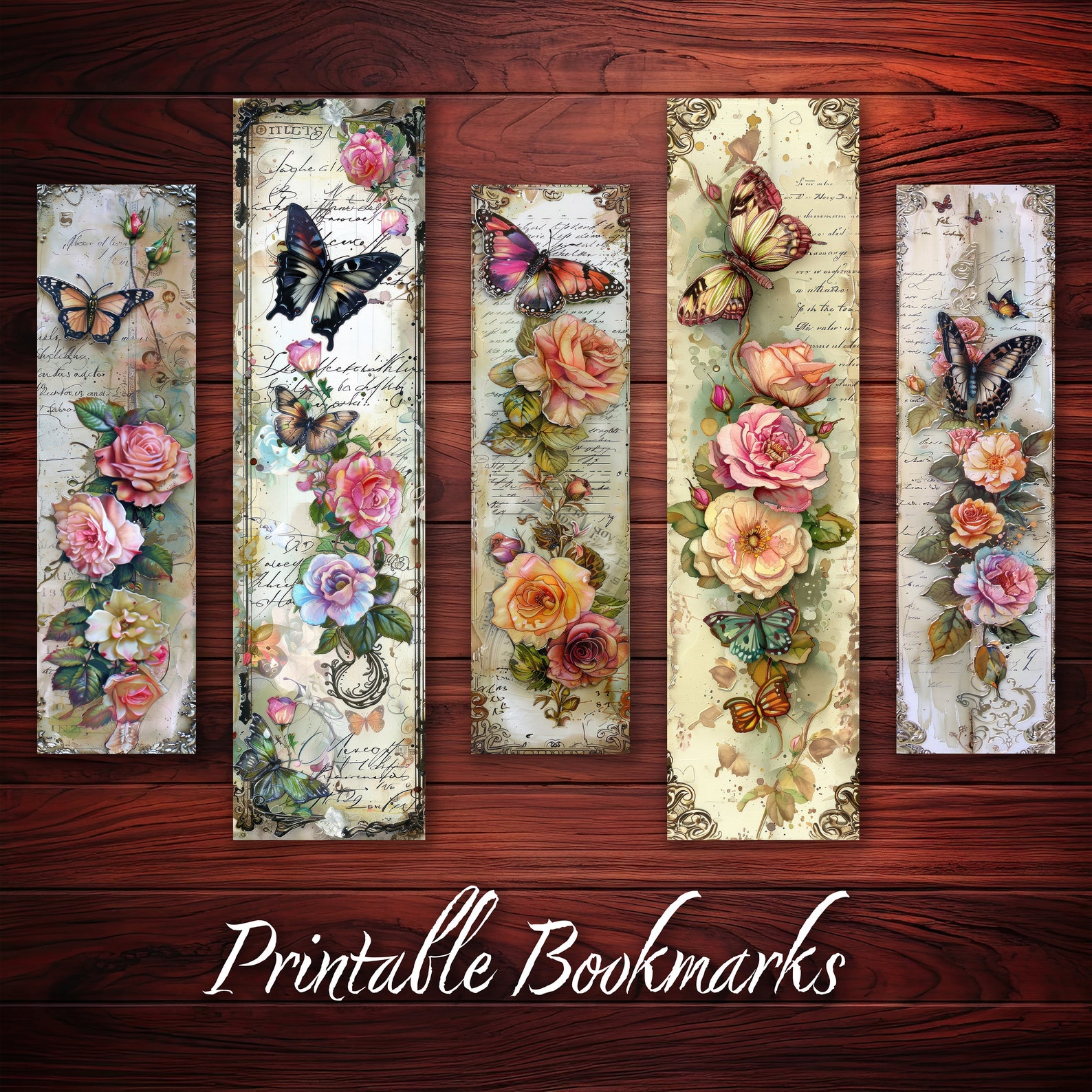 Junk Journal Page Bookmarks Set of 10 Printable Vintage Butterfly and ...