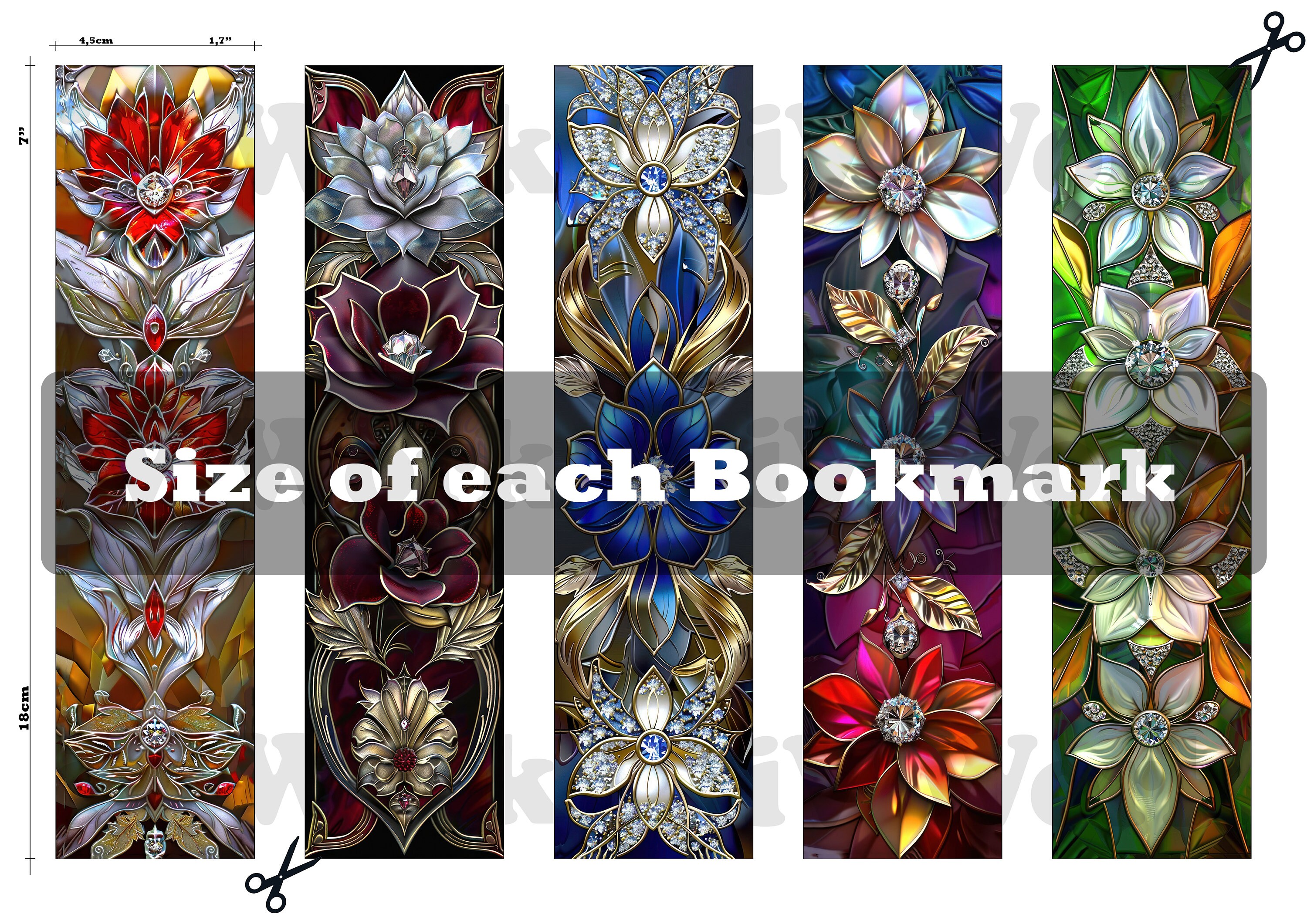 Set of 10 Stained Glass 3D Flower Printable Bookmarks Beautiful Luxury ...
