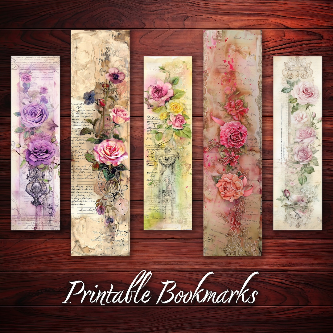 Bookmark Set of 10 Printable Vintage Roses Junk Journal Page for Book ...