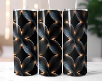 Luxury 3D Abstract Tumbler Wrap PNG 20oz 30oz Skinny Seamless Black Gold Straight Tapered Design
