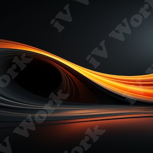 May include: Abstract digital art with flowing lines in shades of black, gray, and orange. The design features a dynamic, curved pattern with a gradient effect, creating a sense of movement and depth. The background is a dark gray.