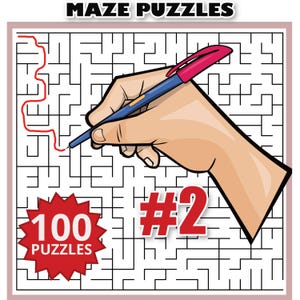 Maze Puzzle Printable Set of 100 Brain Mazes Activity with 5 Maze Types Perfect Brain Challenge for Adults and Teens or Teacher School Game