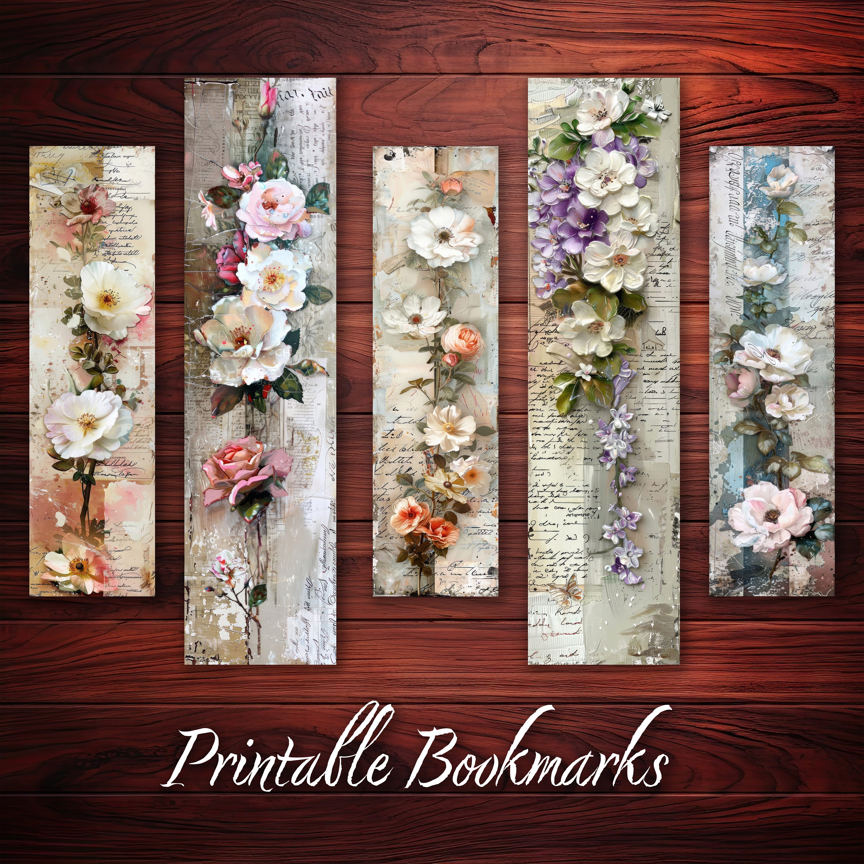 Vintage Flower Bookmark Set of 10 Printable Bookmark for Book Lover or ...