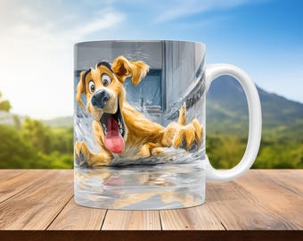 Taza con diseño de Golden Retriever de dibujos animados, sublimación, PNG, descarga digital, regalo para amantes de los perros, taza para niños, diseño divertido de perro, plantilla de 11 oz y 15 oz.