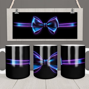 Bow Mug Wrap 11oz & 15oz Mug Template Purple Bow and Ribbon Mug Sublimation Design Instant Digital Download Coffee Mug Design Free gift