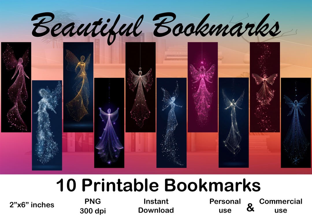 Printable Angel Bookmark Set for Book Lover Book Reader DIY Gift Idea ...