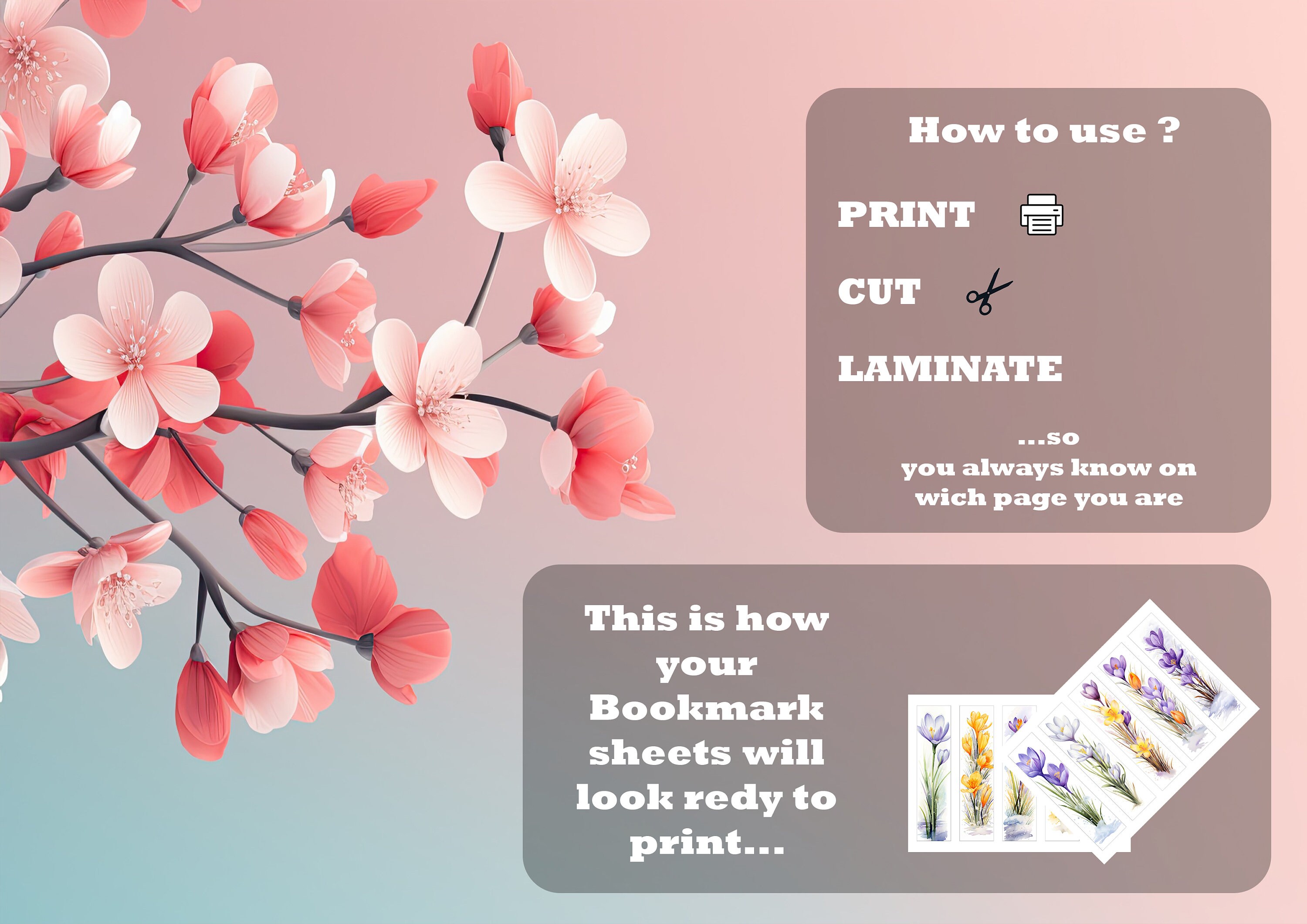 Spring Flower Bookmark Digital Spring Bookmark for Book Lovers ...
