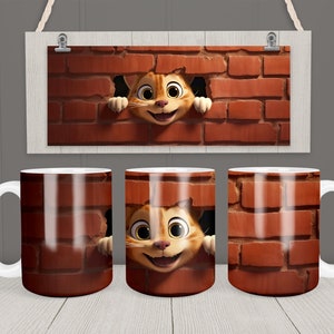 Involucro tazza gatto 3D Modello tazza da 11 oz e 15 once Design a sublimazione tazza gatto cartone animato 3D Download digitale istantaneo Modello avvolgente tazza caffè + Regalo gratuito