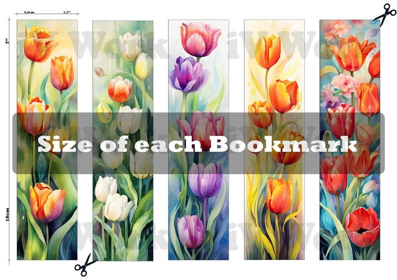 Tulip Watercolor Bookmarks Printable Set of 10 Digital Download Book ...