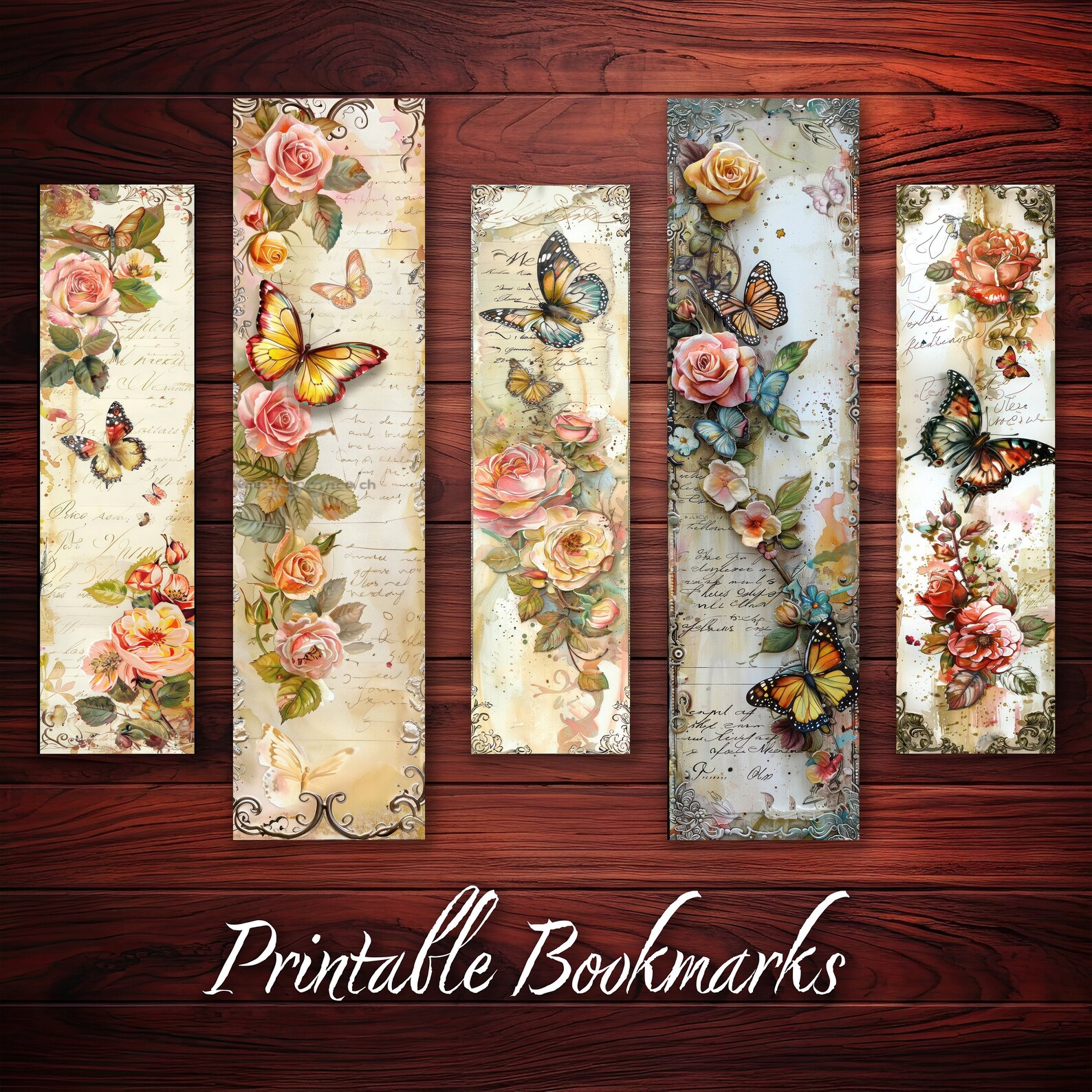 Junk Journal Page Bookmarks Set of 10 Printable Vintage Butterfly and ...