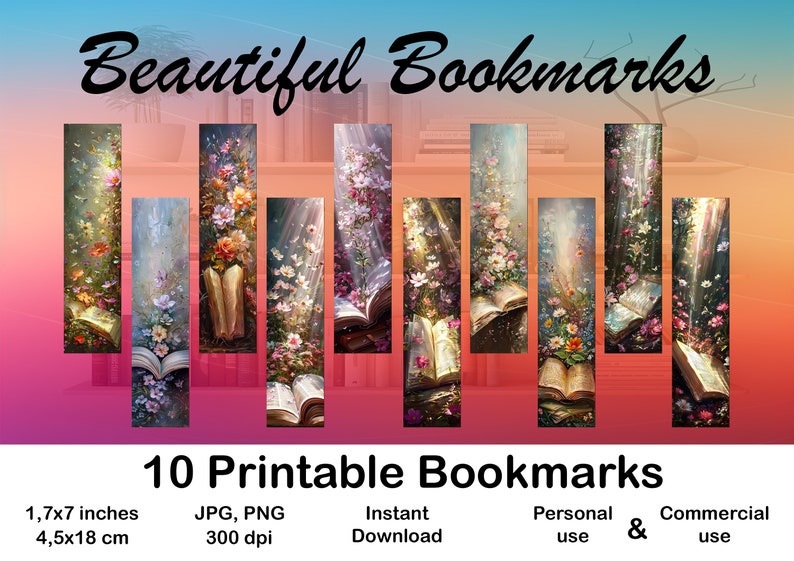 Bookmark Printable Set of 10 Open Book With Blooming Flowers Beautiful ...