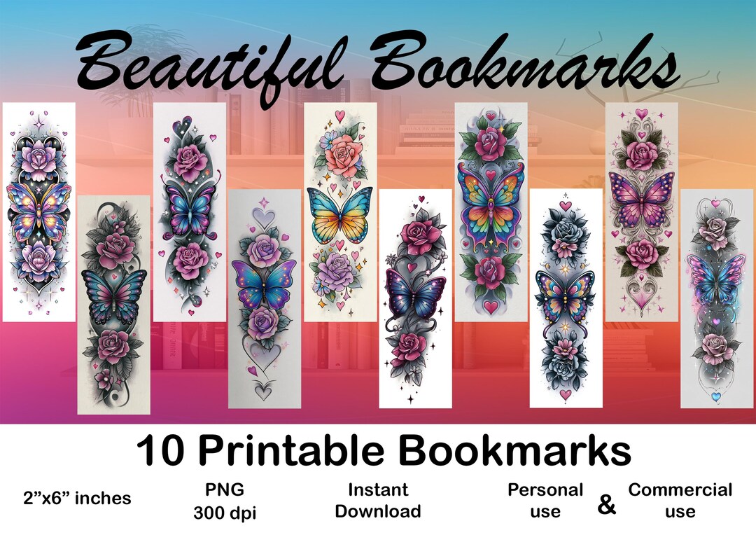 Butterfly Floral Printable Bookmarks Set Decorative Bookmark for Book ...
